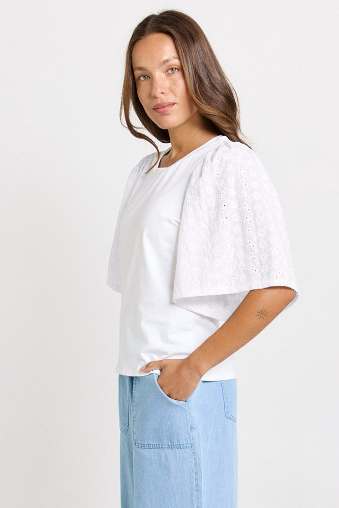 Betty Basics Bianca Broderie T-Shirt (White)