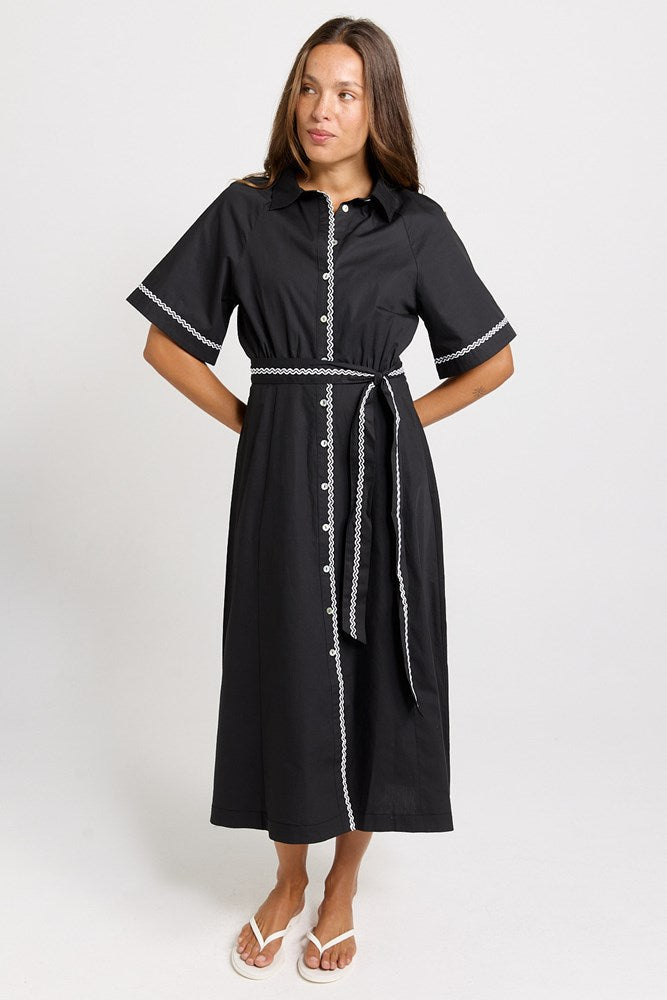 Image of Dresses. Product name - Lucy Cotton Shirt Dress Black in Black colour by brand - Betty Basics