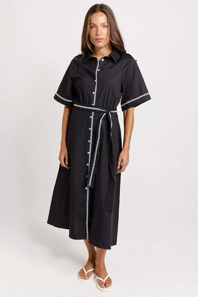 Betty Basics Lucy Cotton Shirt Dress (Black)