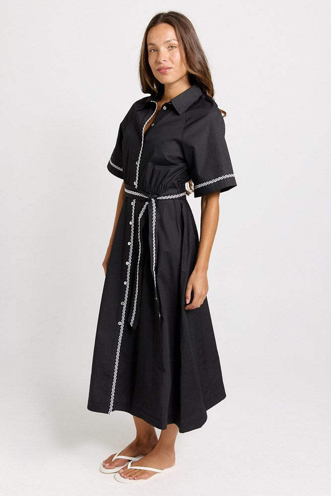 Betty Basics Lucy Cotton Shirt Dress (Black)