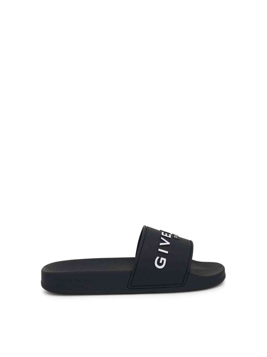 Image of Sandals. Productname: GIVENCHY Logo Slide Flat Sandals in BLACK colour by brand - GIVENCHY