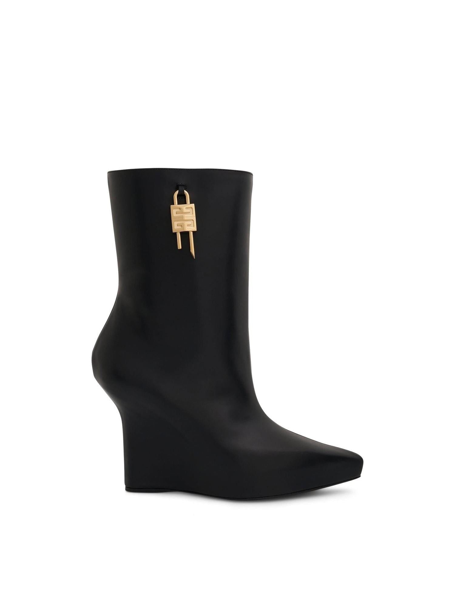 Image of Boots. Productname: GIVENCHY G Lock Wedge Low Box Leather Boots in BLACK colour by brand - GIVENCHY