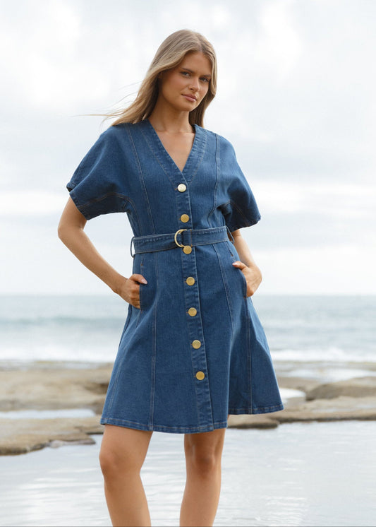 Image of Dresses. Productname: Betty Basics Fiori Denim Dress Mid Wash in Mid Wash colour by brand - Betty Basics
