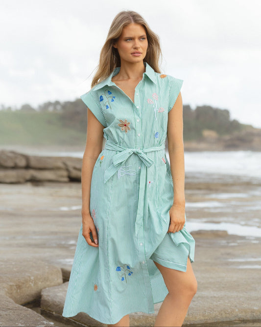 Image of Dresses. Productname: Betty Basics Gloria Floral Dress Floral Green Stripe in Floral Green Stripe colour by brand - Betty Basics