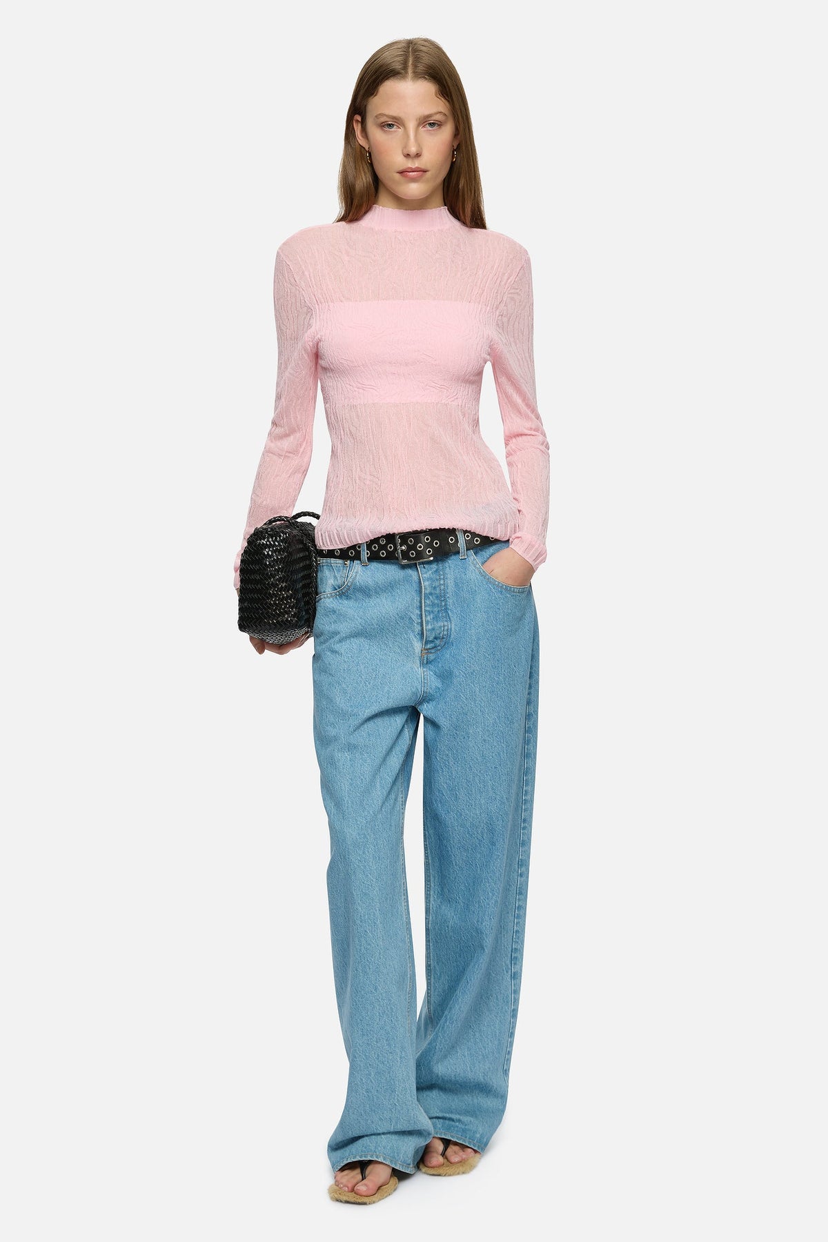 Image of a model wearing Tops. Product name - Kelly Top Pink Pre-Order in Pink colour by brand - Blanca Studio