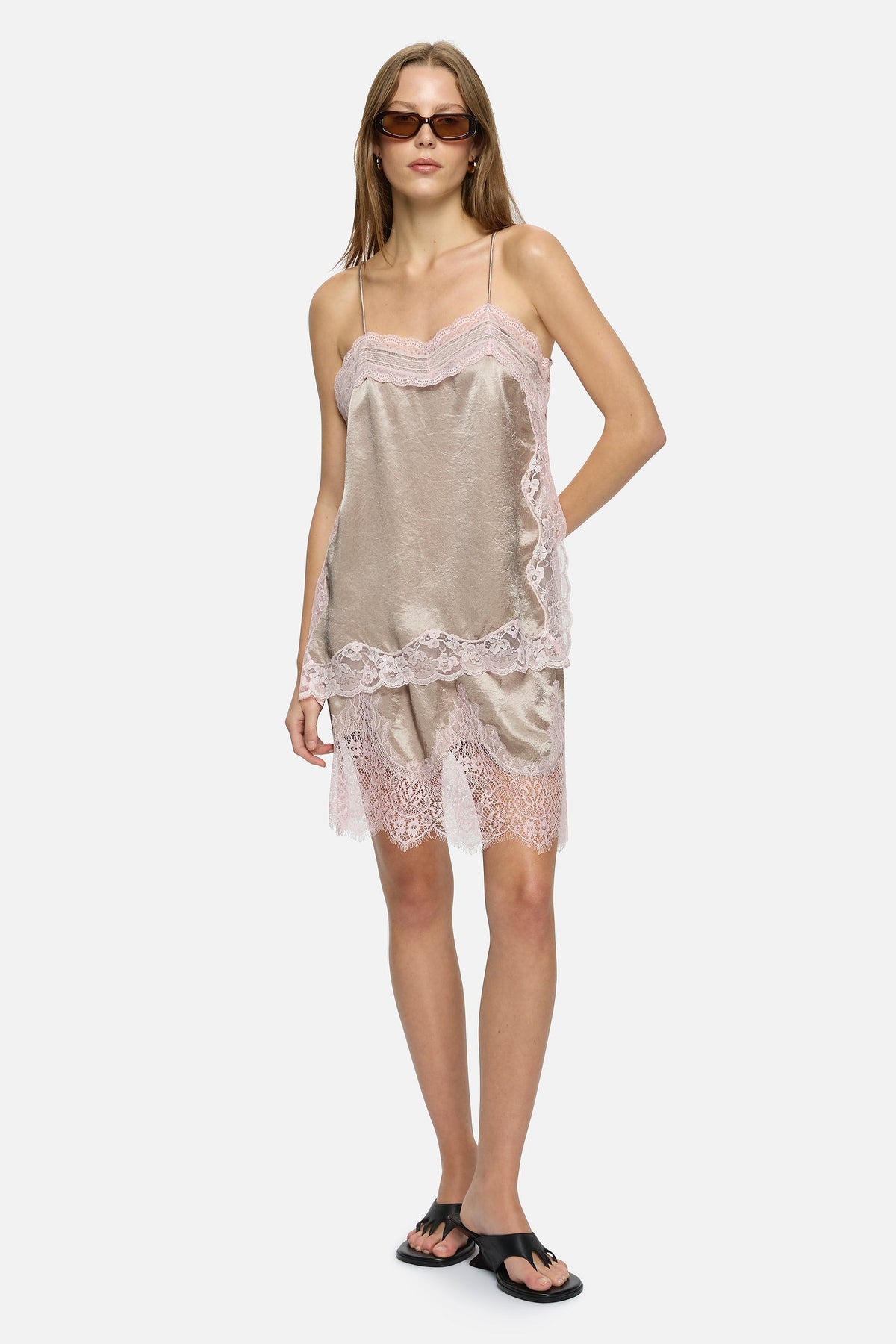 Image of a model wearing Skirts. Product name - Lily Skirt Grey in Grey colour by brand - Blanca Studio