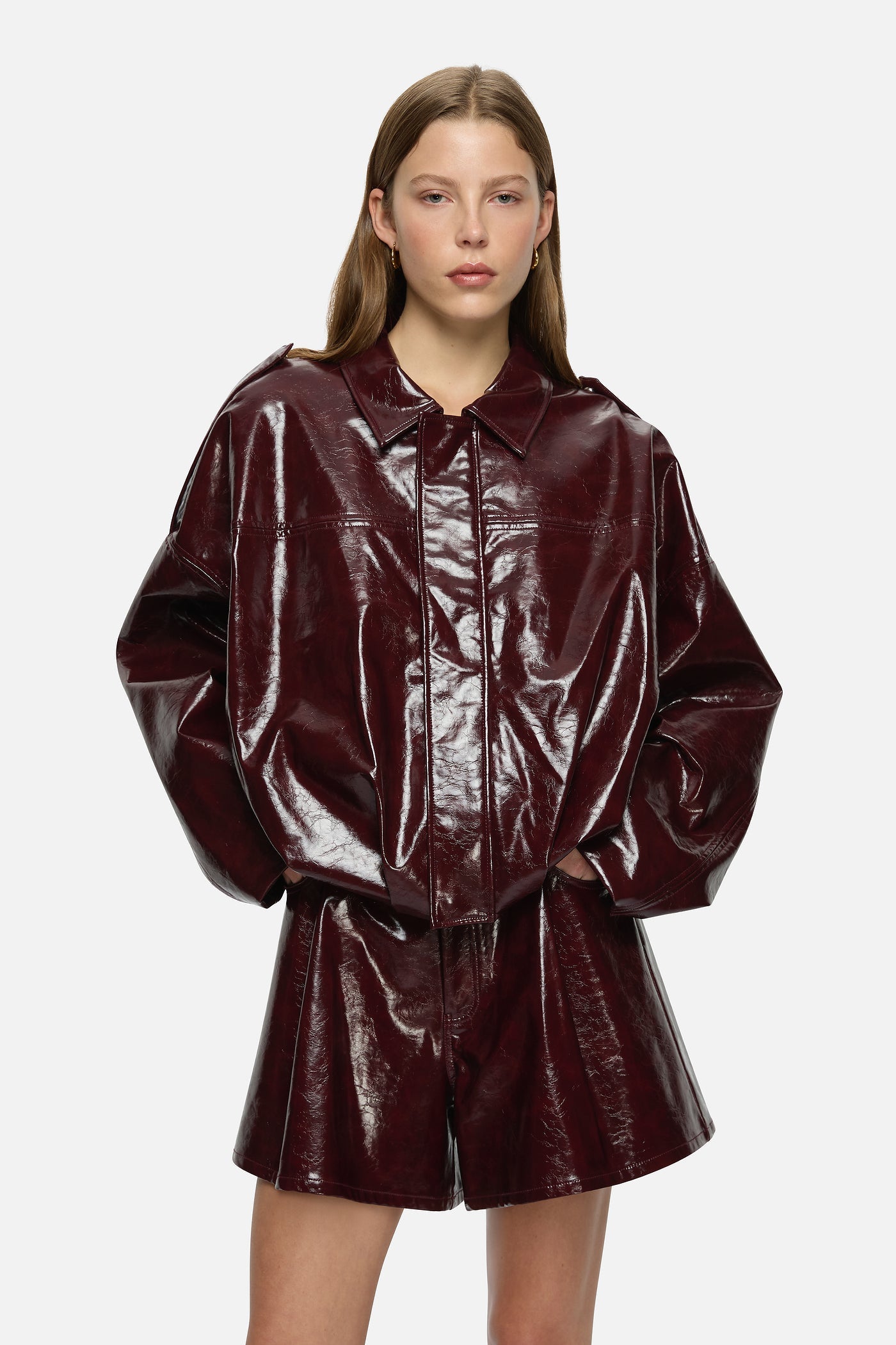 Image of Jackets. Product name - Rita Bomber Burgundy in Burgundy colour by brand - Blanca Studio