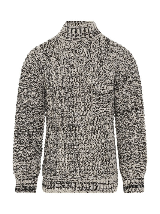 Image of a model wearing Outerwear. Productname: AMBUSH Jacquard Crewneck Knit in BLACK colour by brand - AMBUSH