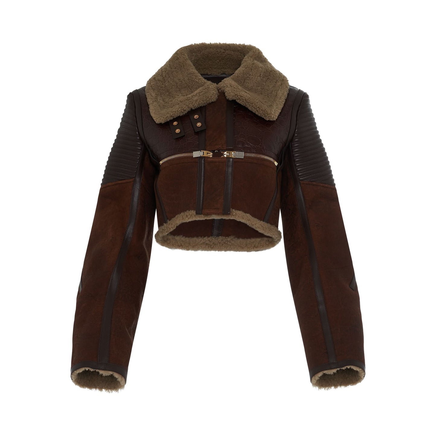 Image of Coats & Jackets. Product name - Shearling Biker Jacket in Beige/Brown colour by brand - GIVENCHY