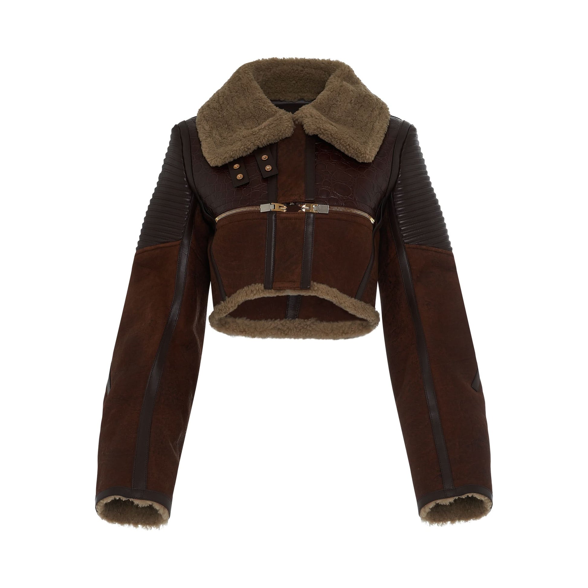 Image of Coats & Jackets. Product name - Shearling Biker Jacket in Beige/Brown colour by brand - GIVENCHY