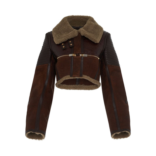 Image of Coats & Jackets. Product name - Shearling Biker Jacket in Beige/Brown colour by brand - GIVENCHY