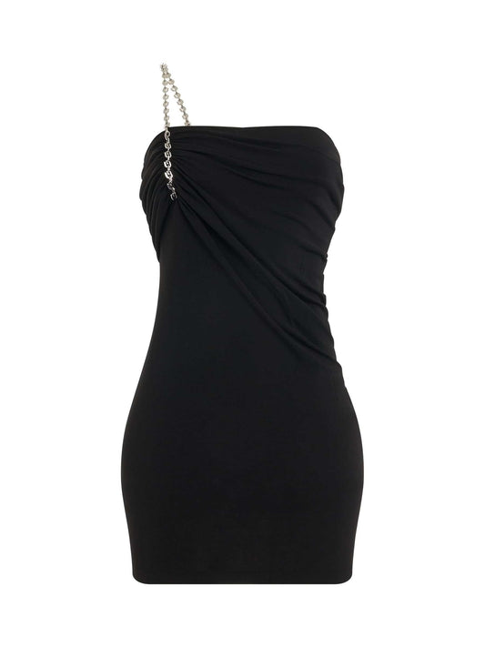 Image of a model wearing Dress. Productname: GIVENCHY Shiny Crepe Jersey Mini Dress in Black colour by brand - GIVENCHY