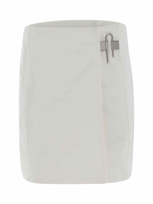 Image of a model wearing Skirts. Productname: GIVENCHY Padlock Mini Denim Skirt in WHITE colour by brand - GIVENCHY
