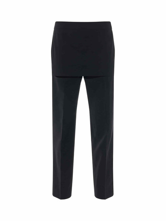 Image of a model wearing Pants. Productname: GIVENCHY Slim Fit Trousers with Skirt Detail in Black colour by brand - GIVENCHY