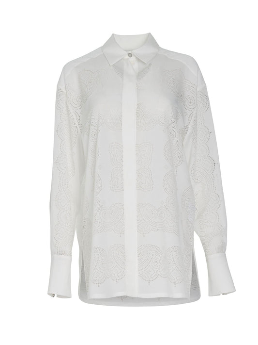 Image of a model wearing Tops. Productname: GIVENCHY Bandana Shirt in White colour by brand - GIVENCHY