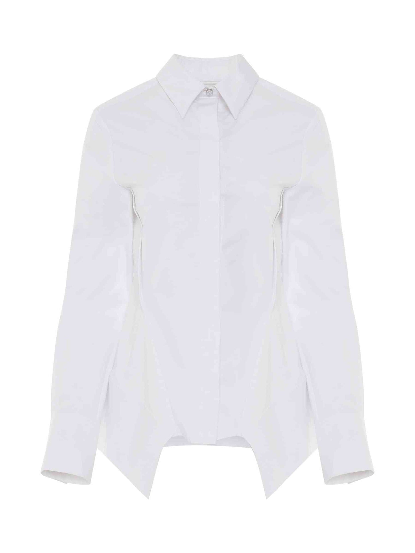 Image of a model wearing Tops. Productname: GIVENCHY Peplum Long Sleeve Shirt in White colour by brand - GIVENCHY