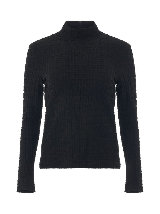 Image of a model wearing Tops. Productname: GIVENCHY 4G Jacquard Cyclist Long Sleeve Top in Black colour by brand - GIVENCHY
