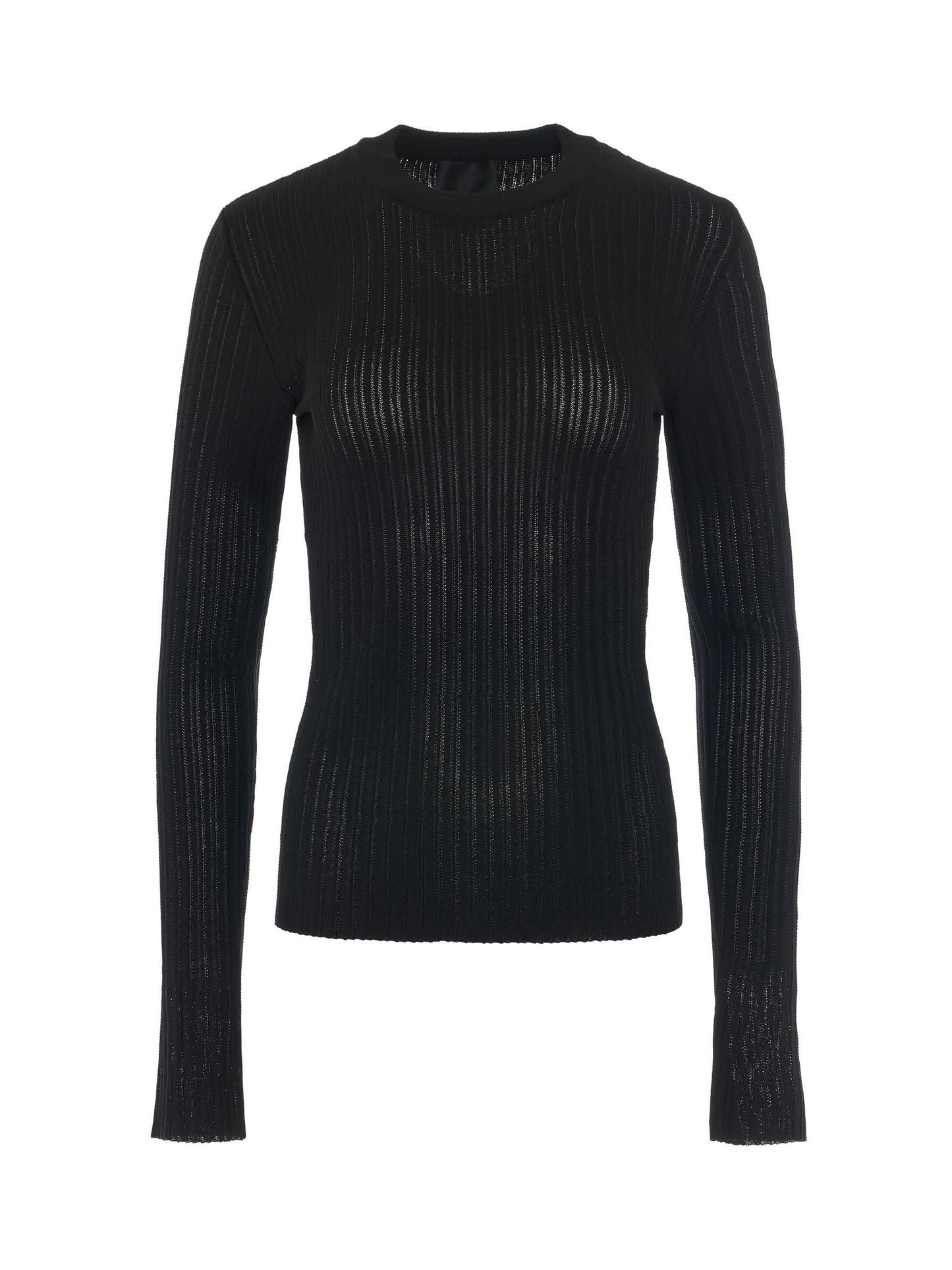 Image of a model wearing Outerwear. Productname: GIVENCHY Ribbed Crewneck Sweater in Black colour by brand - GIVENCHY