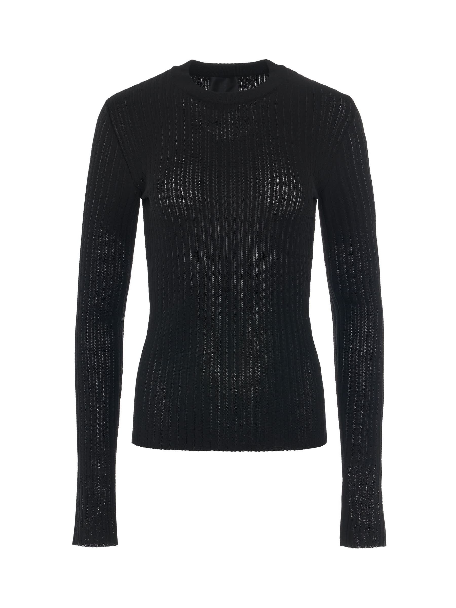 Image of a model wearing Outerwear. Productname: GIVENCHY Ribbed Crewneck Sweater in Black colour by brand - GIVENCHY