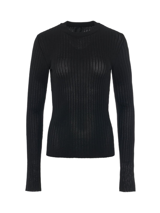 Image of a model wearing Outerwear. Productname: GIVENCHY Ribbed Crewneck Sweater in Black colour by brand - GIVENCHY