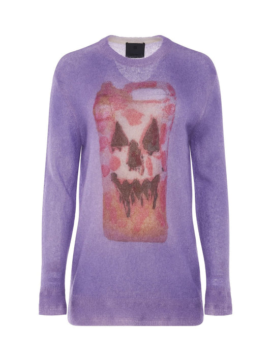 Image of a model wearing Outerwear. Productname: GIVENCHY Mixmat Crew Neck Print Sweater in Mauve colour by brand - GIVENCHY