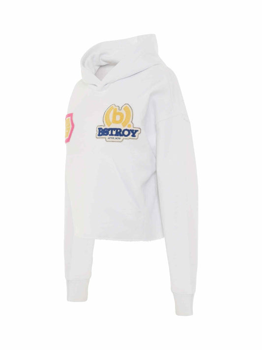 GIVENCHY BSTROY Embroidered Patch Cropped Hoodie (White)