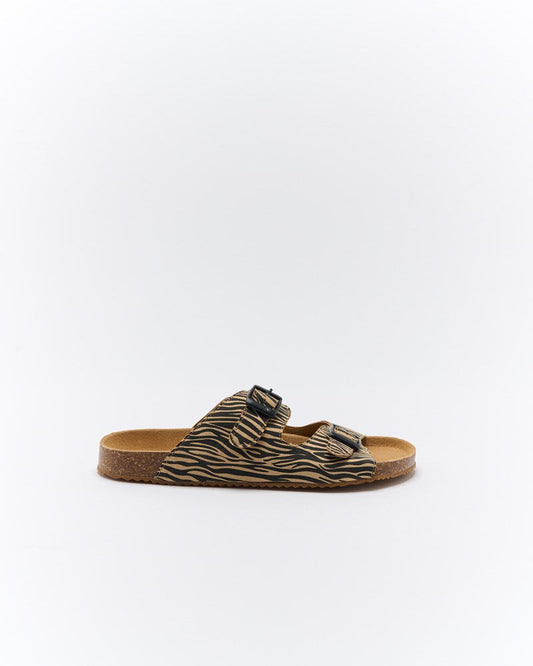 Image of Slippers. Productname: Walnut Melbourne Bailey Slide in Tan Zebra colour by brand - Walnut Melbourne
