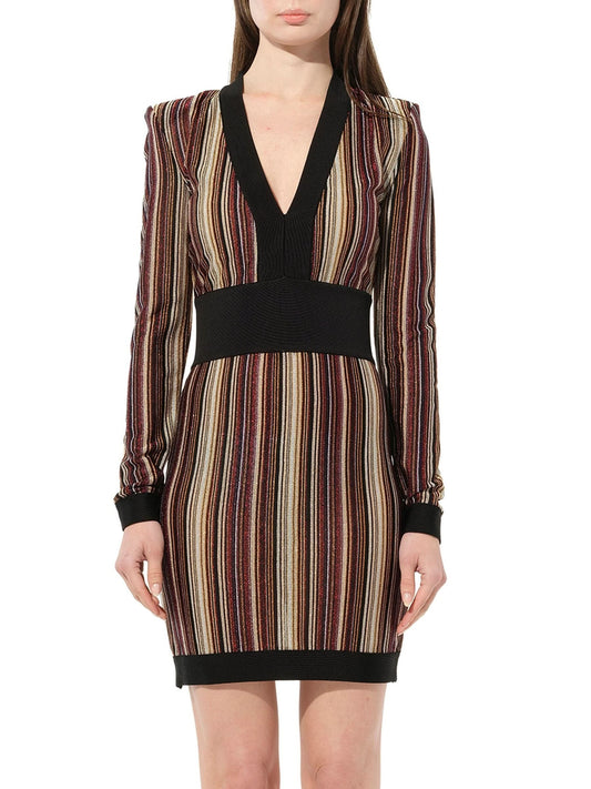 Image of a model wearing Dress. Productname: BALMAIN Knit Dress in Red colour by brand - BALMAIN