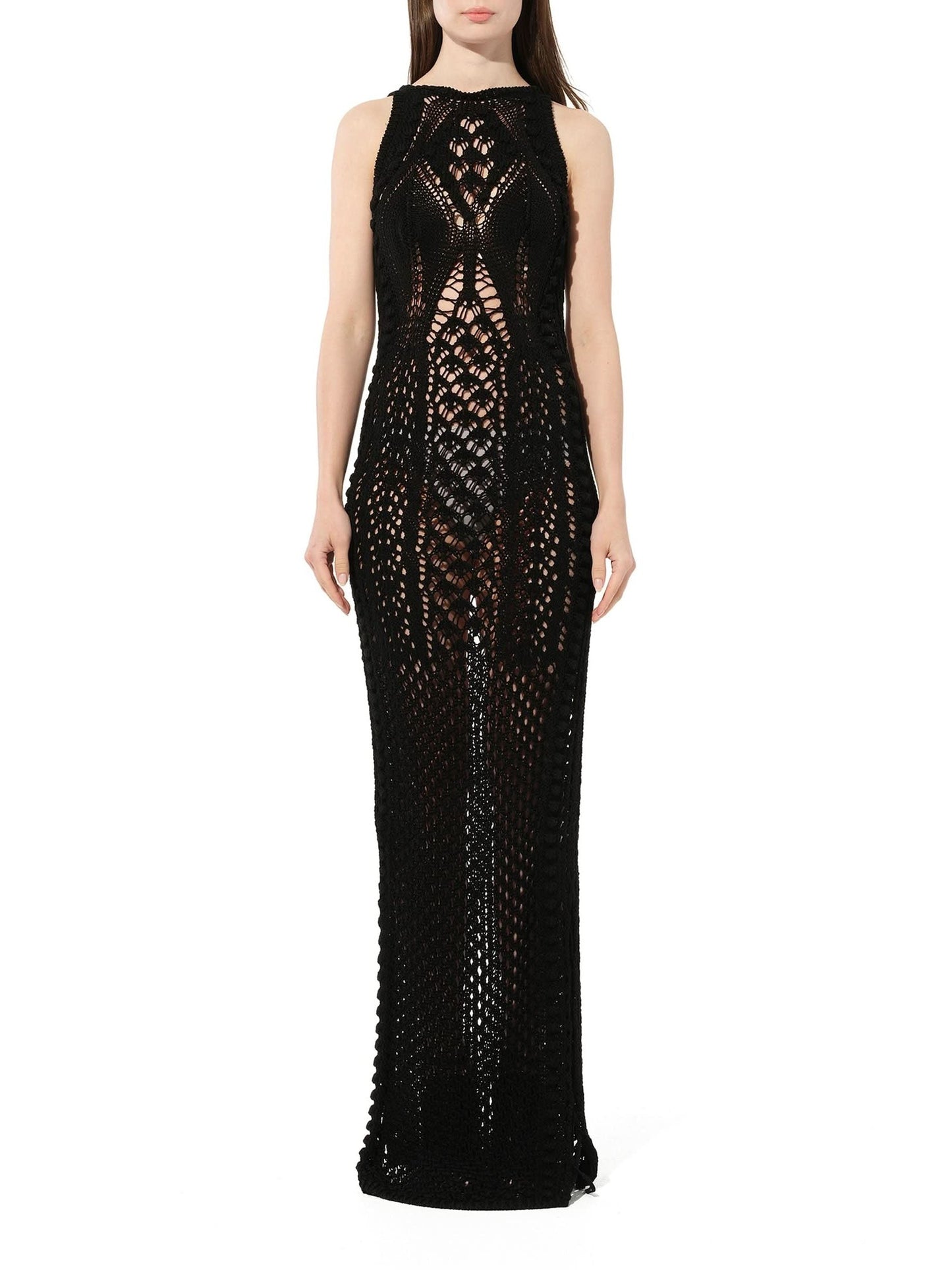 BALMAIN Long Crochet Knit Dress (Black)