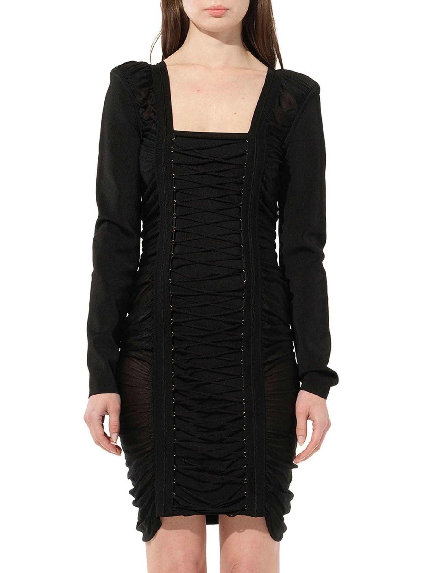 Image of a model wearing Dress. Productname: BALMAIN Maille Knit Const Dress in Black colour by brand - BALMAIN