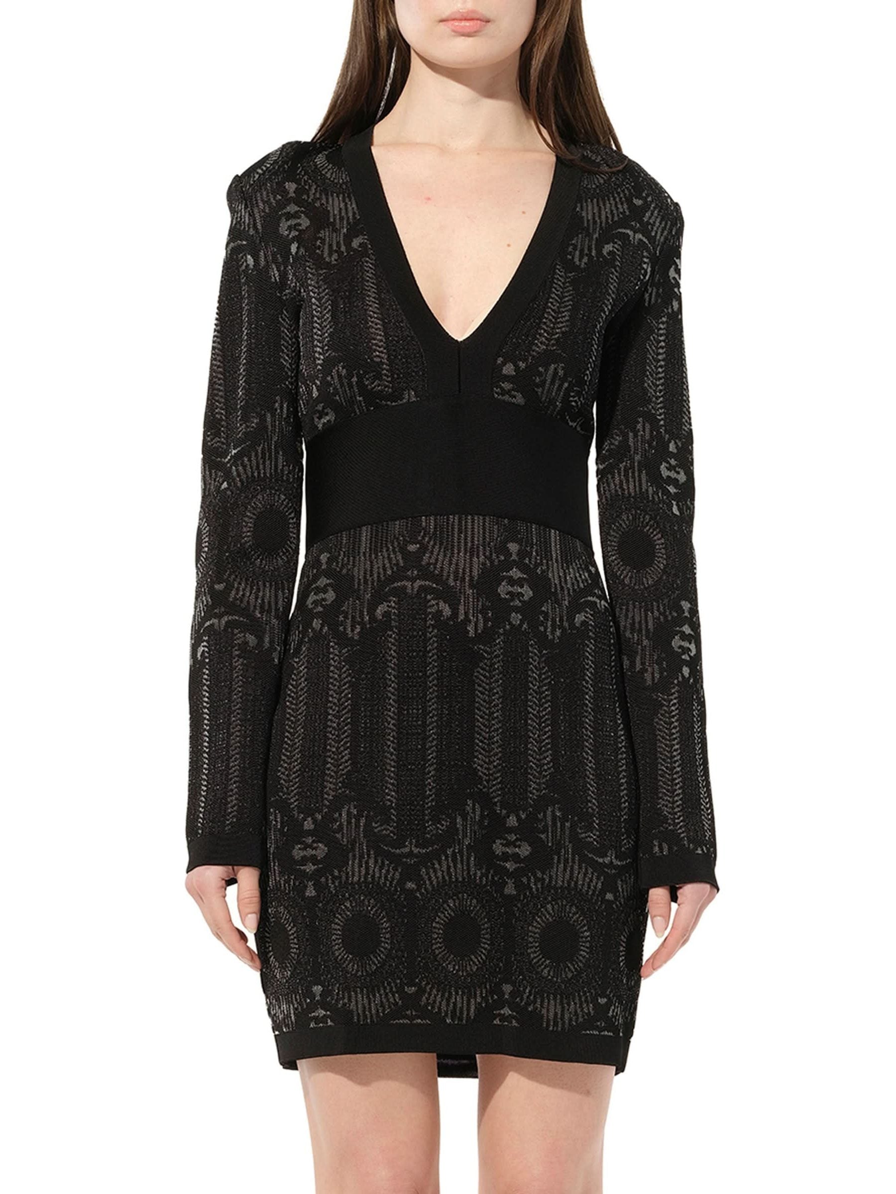 Image of a model wearing Dress. Productname: BALMAIN Maille Knit Dress in Black Silver colour by brand - BALMAIN