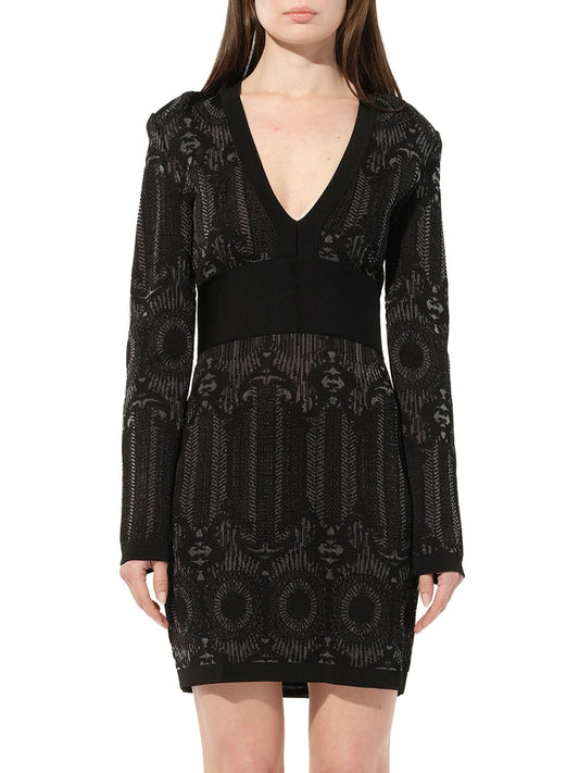 Image of a model wearing Dress. Productname: BALMAIN Maille Knit Dress in Black Silver colour by brand - BALMAIN