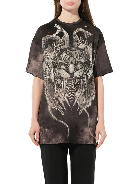 Image of a model wearing Tops. Productname: BALMAIN Top in Black Grey colour by brand - BALMAIN