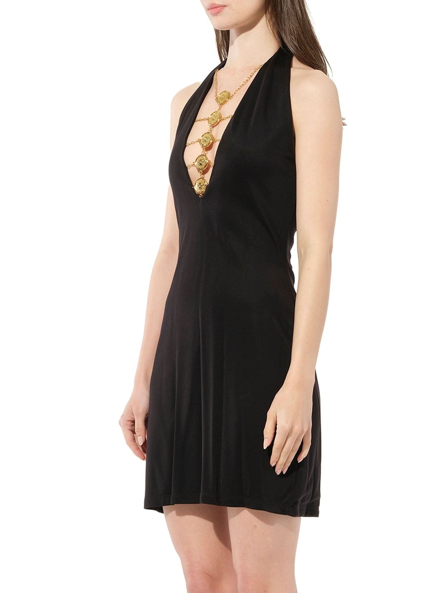 BALMAIN V Neck Jersey Dress (Black)