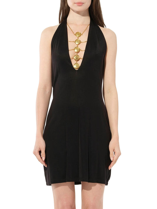 Image of Dresses. Productname: BALMAIN V Neck Jersey Dress in BLACK colour by brand - BALMAIN