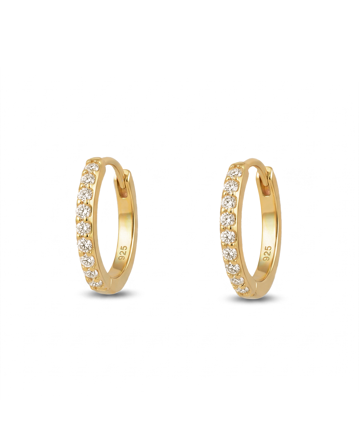 Image of Earrings. Product name - Barcelona Gold Diamond Huggie Earrings in colour by brand - LAVANA