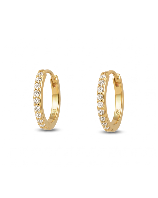 Image of Earrings. Product name - Barcelona Gold Diamond Huggie Earrings in colour by brand - LAVANA