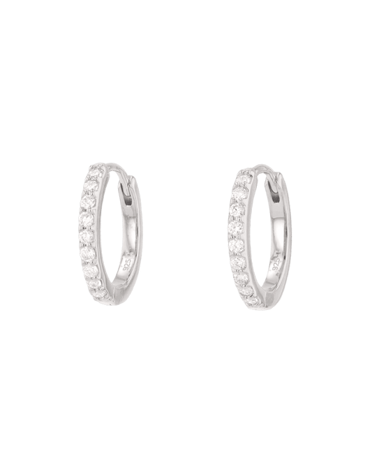 Image of Earrings. Product name - Barcelona Silver Diamond Huggie Earrings in colour by brand - LAVANA