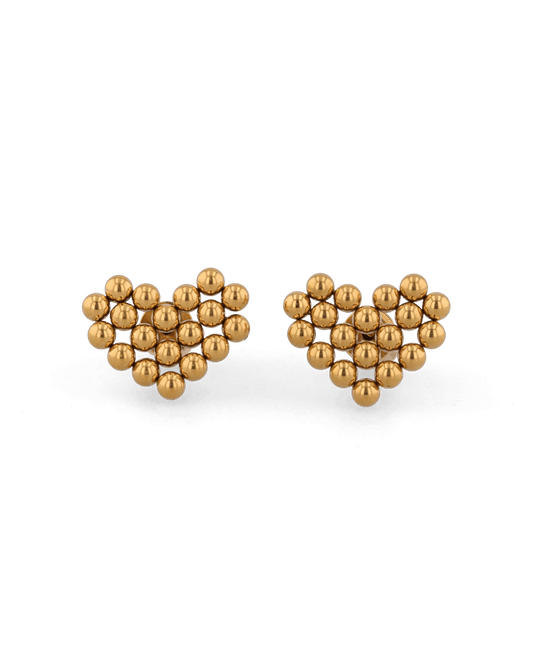 Image of Earrings. Product name - Beaded Heart Gold Stud Earrings in colour by brand - LAVANA