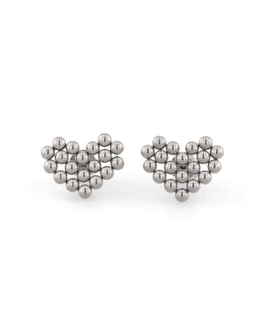 Image of Earrings. Product name - Beaded Heart Silver Stud Earrings in colour by brand - LAVANA