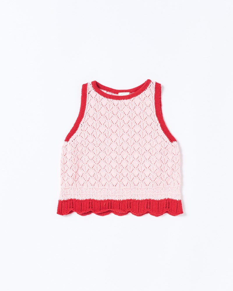 Image of a model wearing Tops. Productname: Walnut Melbourne Bella Knit Tank in Pink And Red colour by brand - Walnut Melbourne