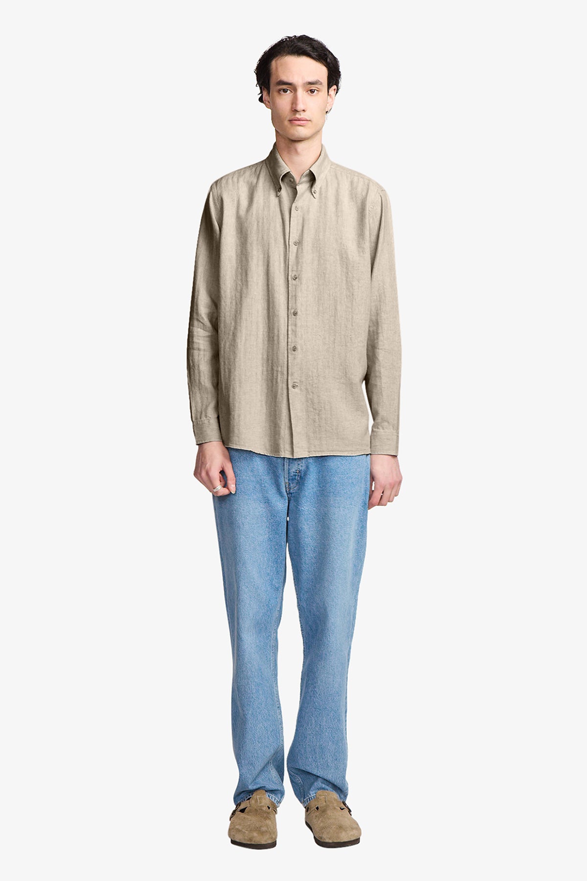 Image of Shirts. Productname: Anthony Squires Ben beige herringbone button down in Beige colour by brand - Anthony Squires