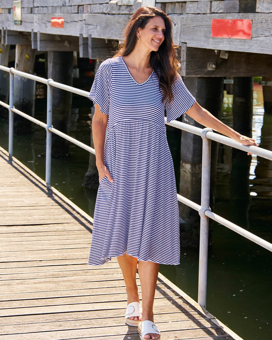 Image of Dresses. Product name - Donna Dress Navy Blue/White Stripe in Navy Blue/White Stripe colour by brand - Betty Basics