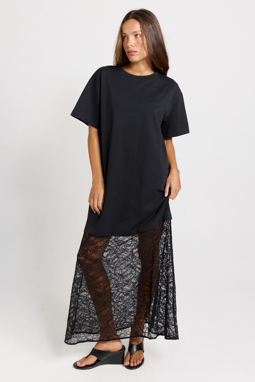 Sass Clothing Sim Lace Hem Tee Dress (Black)