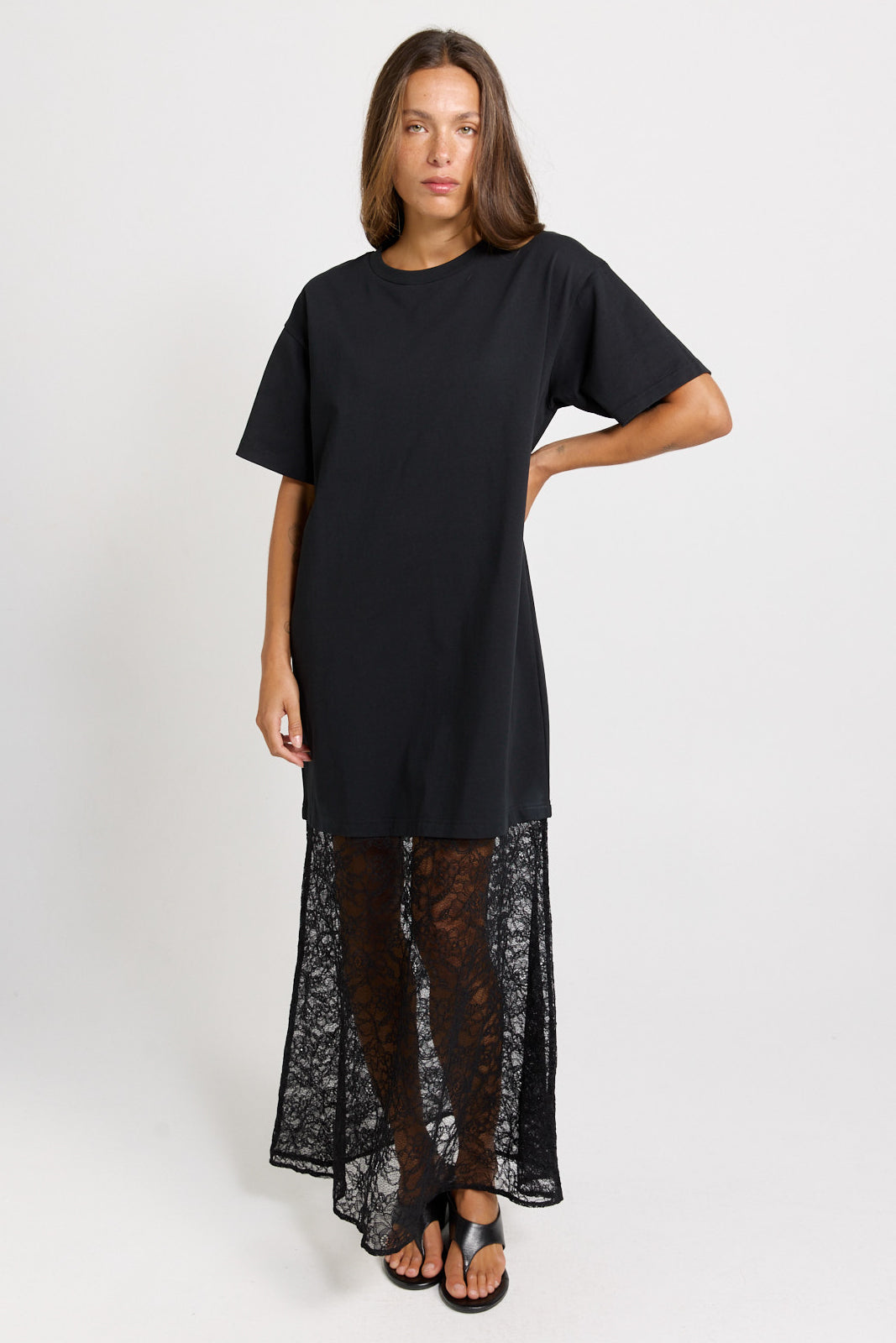 Sass Clothing Sim Lace Hem Tee Dress (Black)