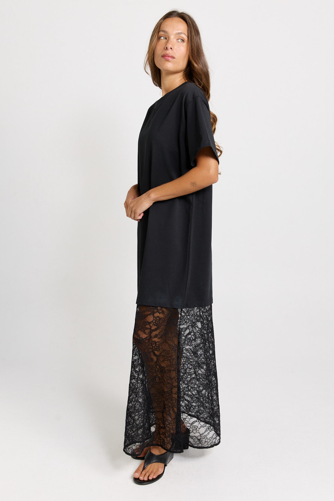 Sass Clothing Sim Lace Hem Tee Dress (Black)