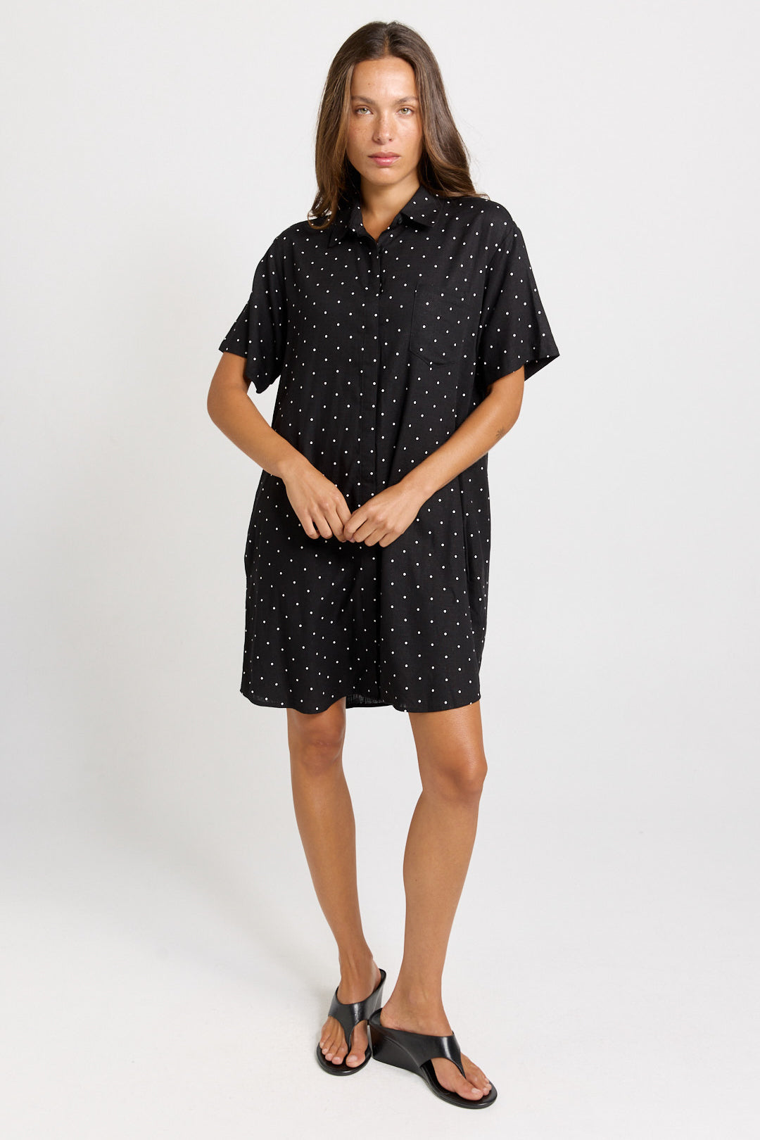 Sass Clothing Lizzie Spot Shirt Dress Black/White (Black/ White)