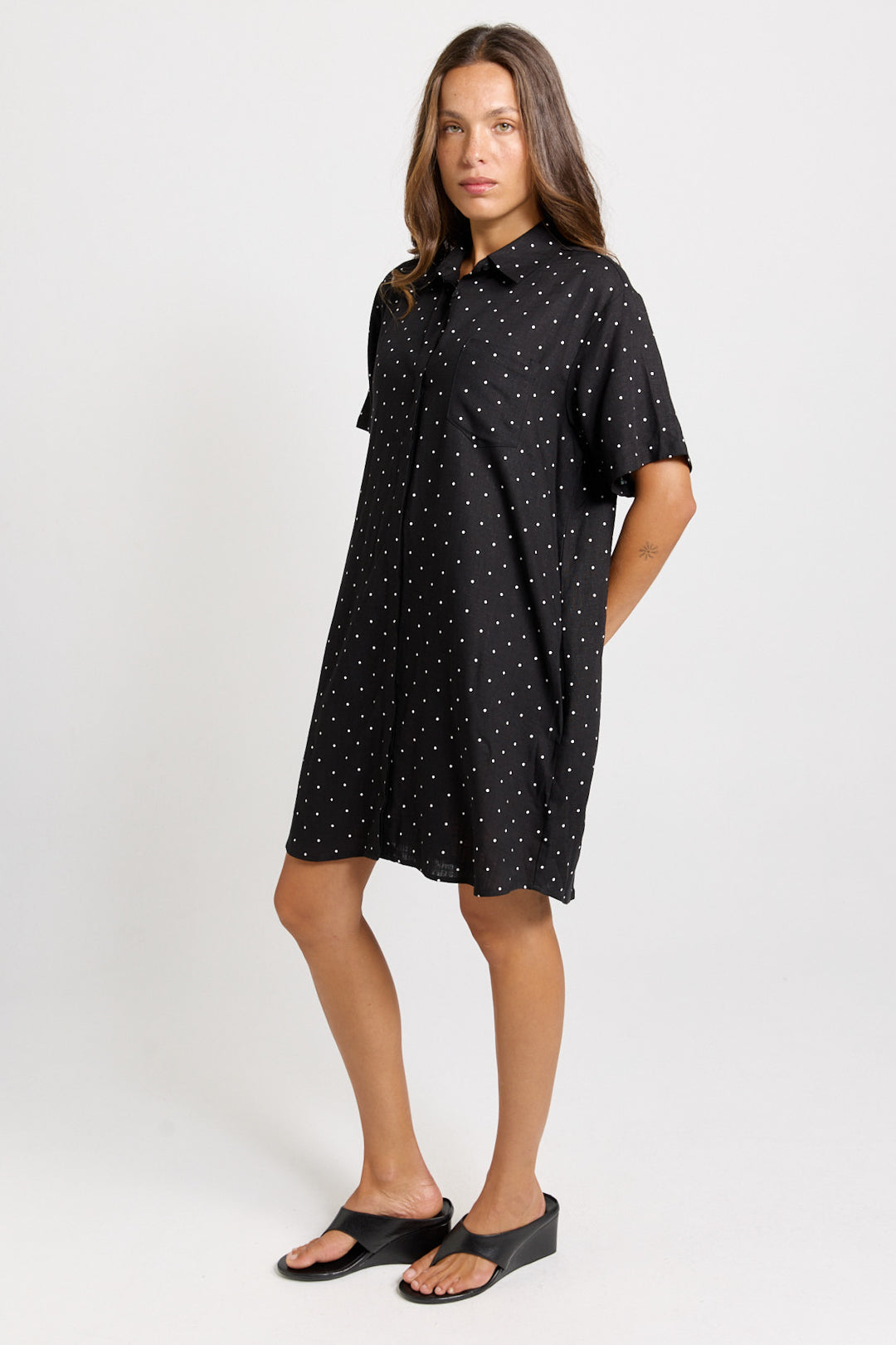 Sass Clothing Lizzie Spot Shirt Dress Black/White (Black/ White)
