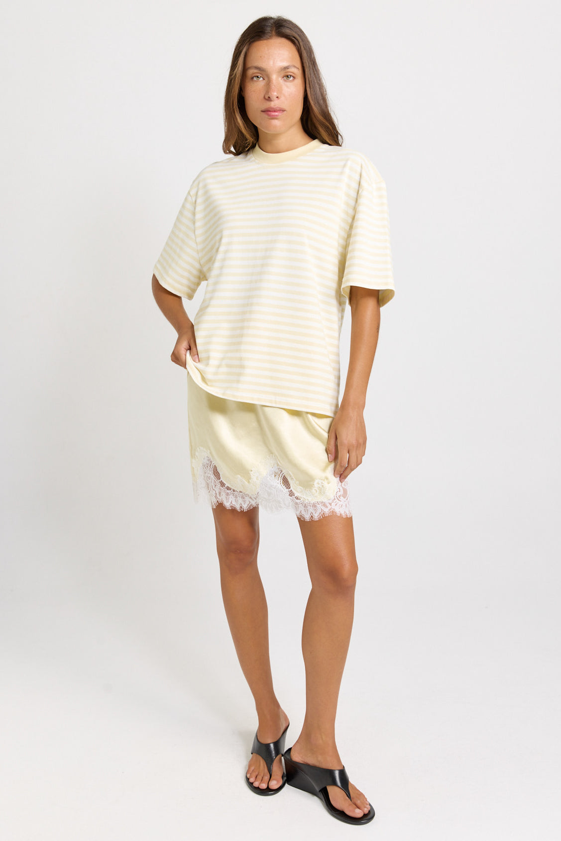 Sass Clothing Maddie Lace Hem Mini Skirt Lemon/White Lace (Lemon/ White Lace)