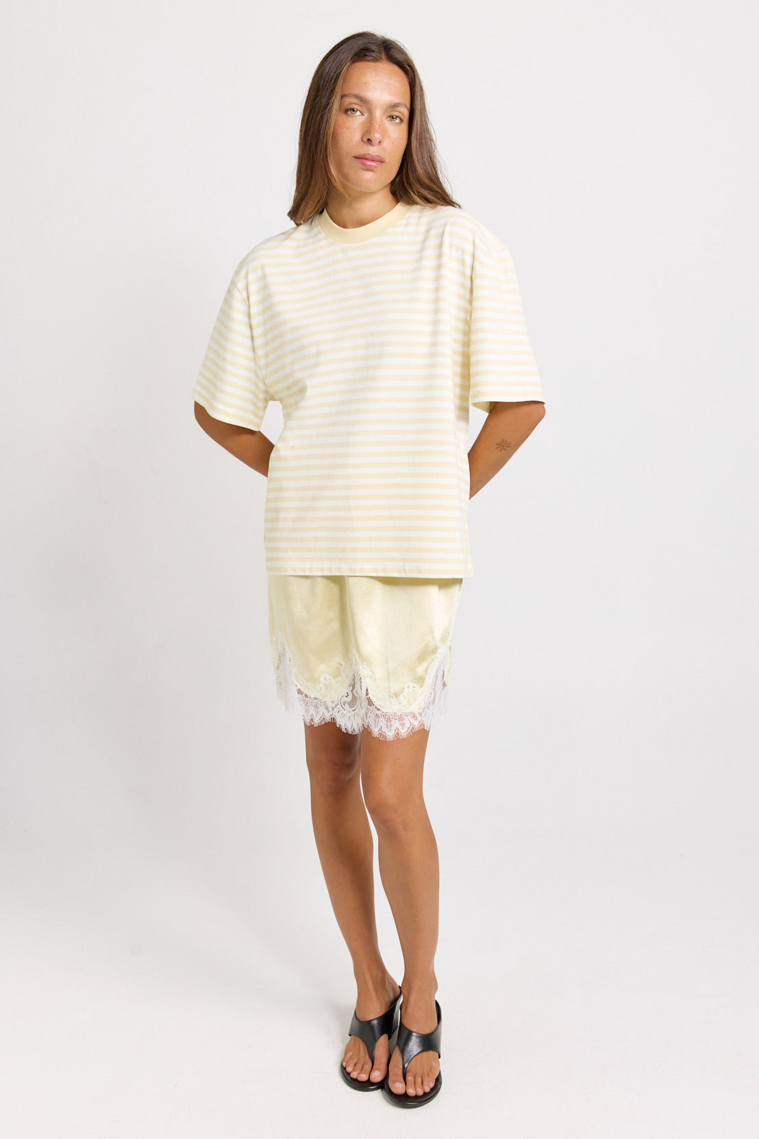 Sass Clothing Jazel Slouch Stripe Tee Lemon/White (Lemon/ White)